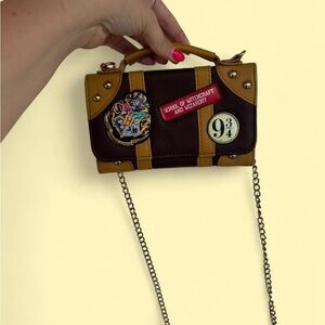 Brown & Tan Faux-Leather Patch Crossbody with Chain Strap